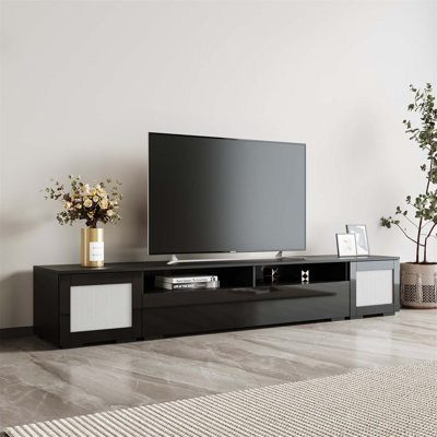 Meuble audio-vidéo en rotin avec portes à pousser, console de télévision 3 photos pour téléviseur de 90 po ou moins