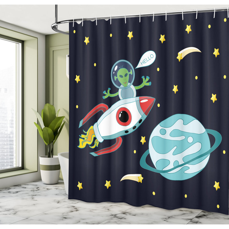 East Urban Home Alien Shower Curtain Extraterrestrial Being Hello Multicolor, 70" H x 69" W