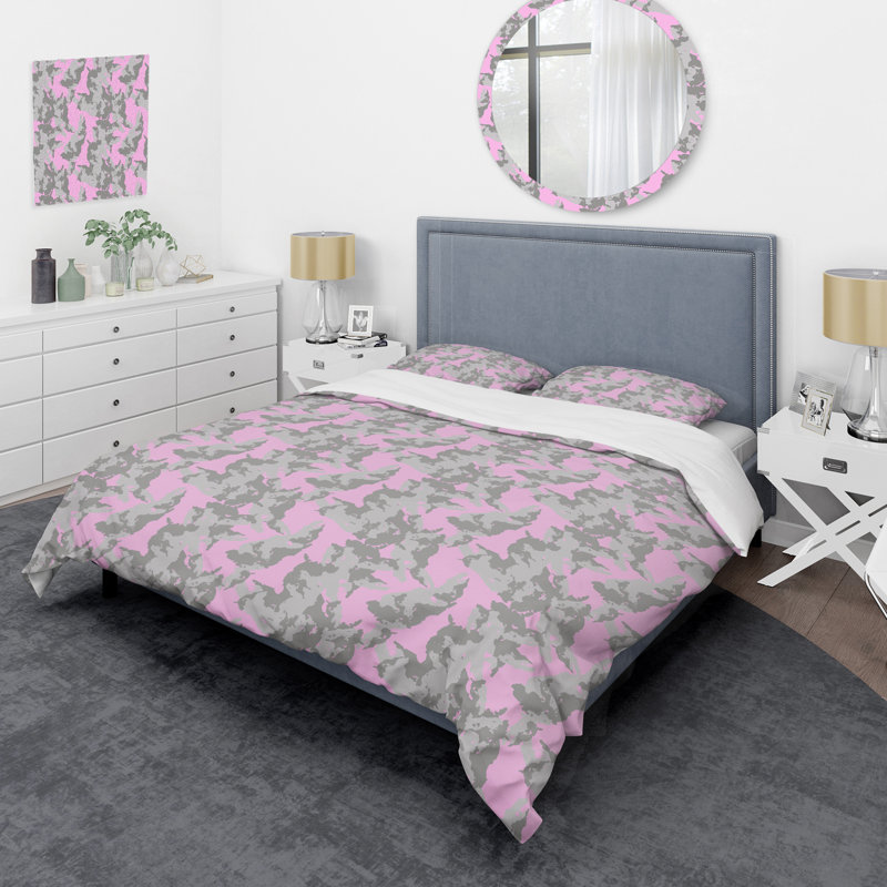 Camouflage rose et gris - ensemble de housse de couette abstrait - microfibre de polyester