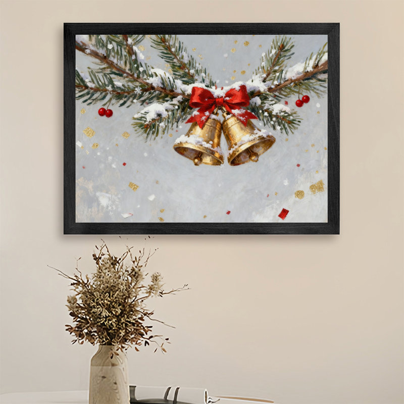 Reproduction d'art encadrée noire rétro, "La cloche de Noël sur le cèdre", H 13 po x l 17 po