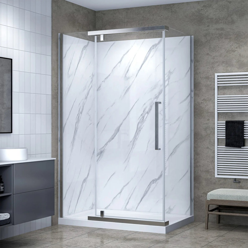 Vienna 48 In. X 32 In. X 78.6 In. Semi-Frameless Rectangular Shower Kit In Brushed Nickel With Wall Panels And Base