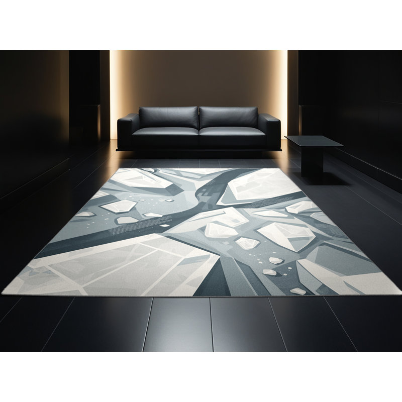 Tapis géométrique gris lavable à la machine Outhe, 6 x 9