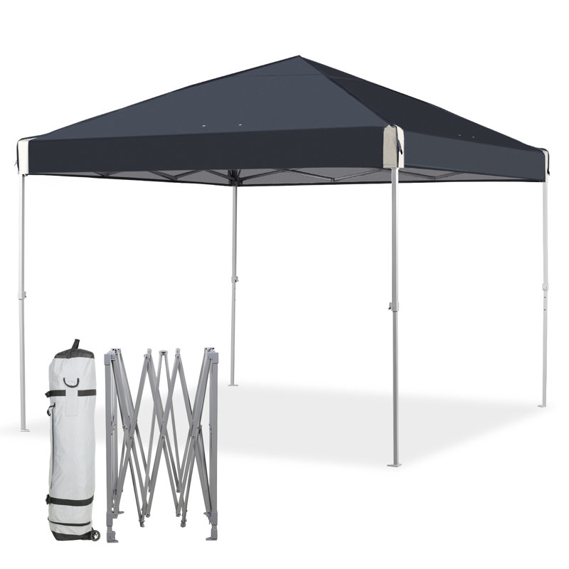 Iron Pop-up Canopy with Removable Mesh Sidewalls and Roller Bag, Black, 10 Ft. W x 10 Ft. D