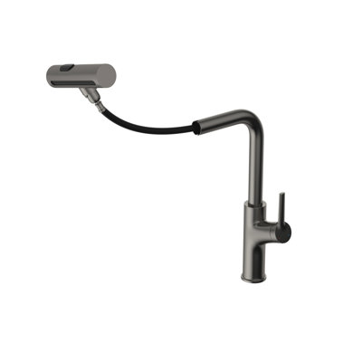 Robinet de cuisine rotatif à 360 ° Gunmetal noir, 4 modes de pulvérisation pour le rinçage quotidien, contrôle des éclaboussures, cartouche en céramique, complet, conception rétractable à hauteur totale de 14,25 pouces, fonctionnement, trousse d'installation,