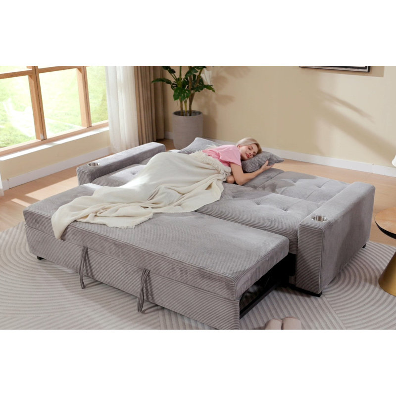 3 Seater Sofa Bed, Jumbo Cord Grey Polyester