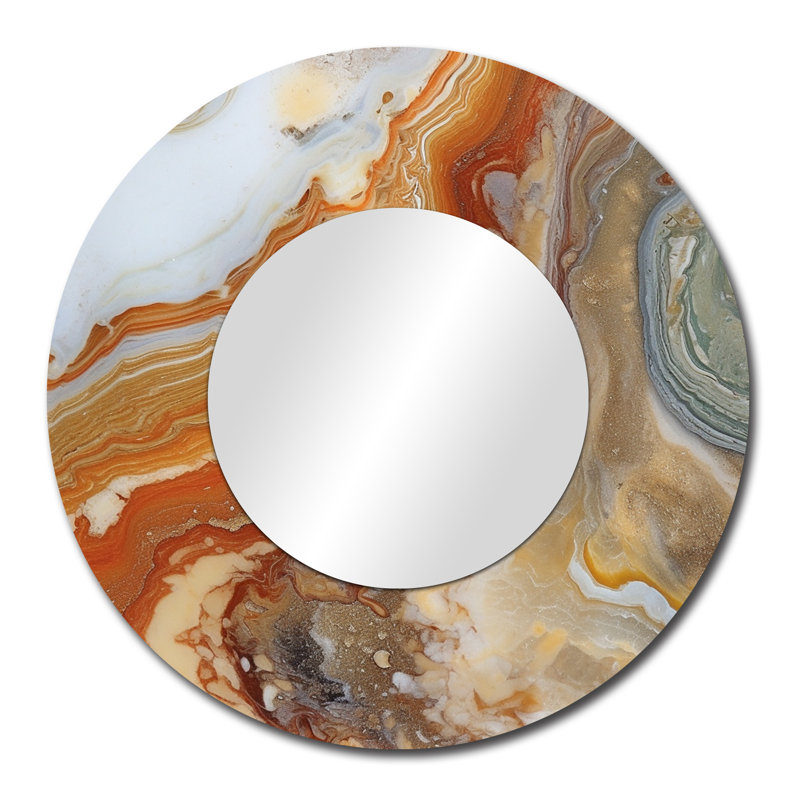Orange Beige Aqua Symphony - Abstract Unique Wall Mirror Decor, Modern Large Round Mirror, Printed Metal Art, 29" x 29"