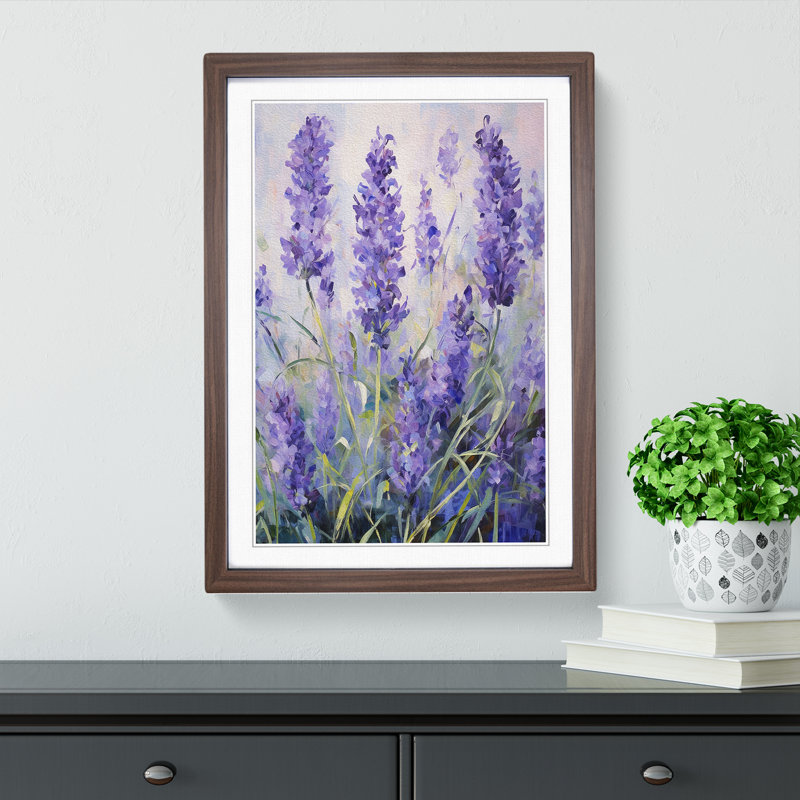 Lavender Flower Action No.2 - Single Picture Frame Print on Wood, 34cm H x 25cm W x 2cm D, Walnut Framed