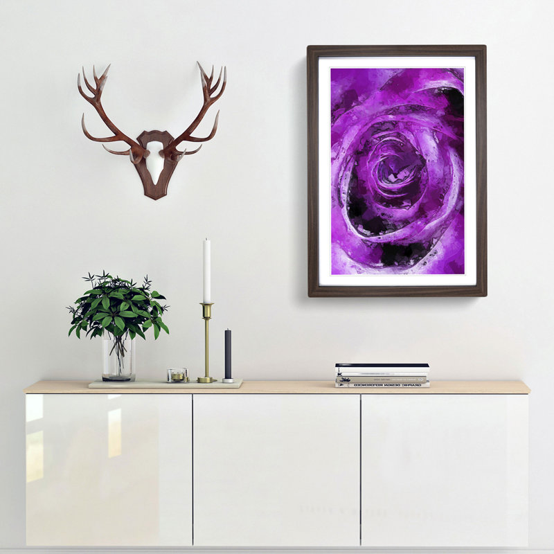 Striking Purple Rose in Abstract - Picture Frame Graphic Art Print, 48cm H x 36cm W x 2cm D, Walnut Framed