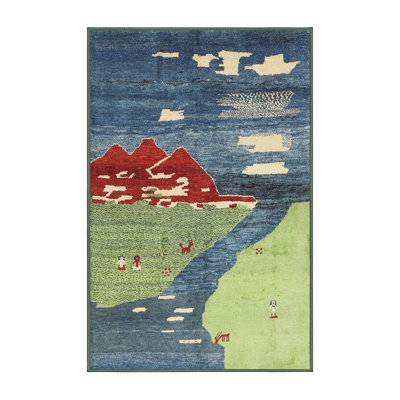 Tapis de zone vert/rouge contemporain Guillotte