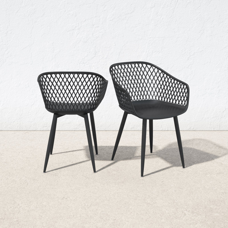 Black Powder Coated Steel and Resin Dining Chairs, Set of 2