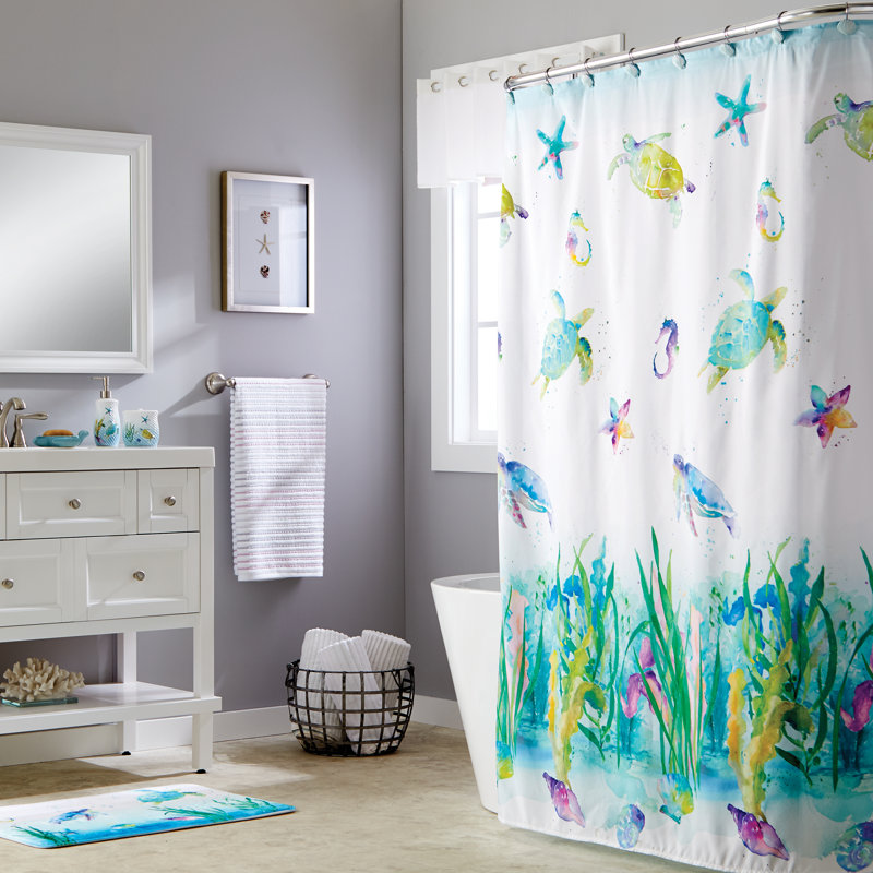 Ocean Watercolor Fish Fabric Blackout Shower Curtain