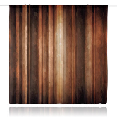 Brown Printed Curtains With Rusty Orange Copper Stripe, 52X84 Inches, Rod Pocket, Western Vintage Farmhouse Style, 2 Panels