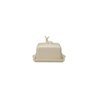 White Stoneware Butter Dish with Deer Motif