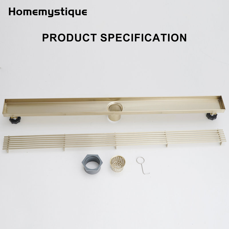 32 In. Stainless Steel Linear Shower Drain With Slot Pattern Drain Cover In Matte Black, Brushed Gold