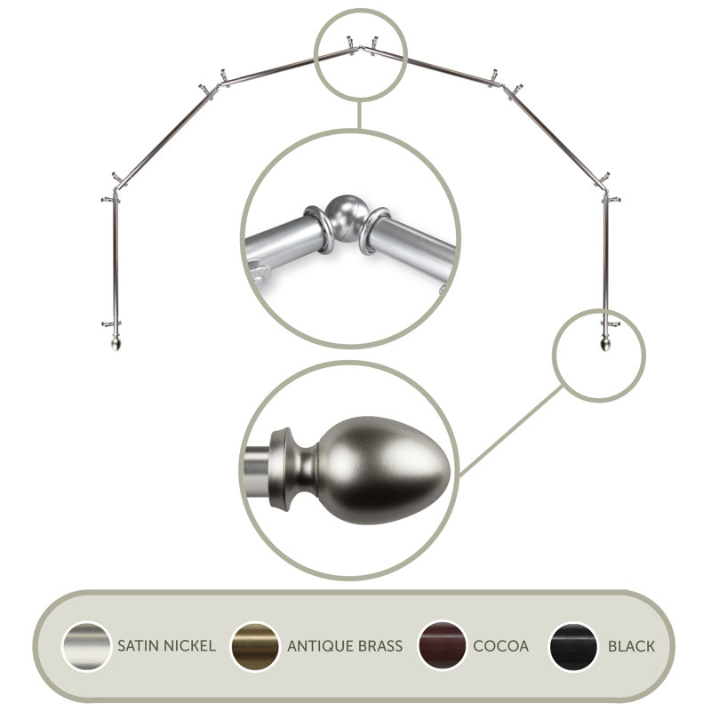 Tringle à rideaux en forme de baie à 6 côtés 13/16 po Emeka - Noir, 18 po - 28 po (chaque côté), Nickel satiné