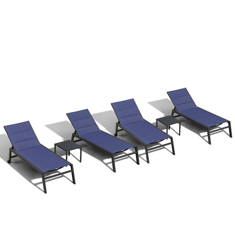 Chaise longue d'extérieur en métal avec table, Bleu marine