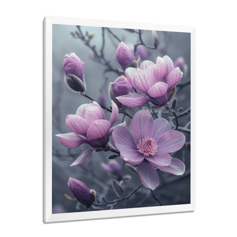 Pham - Magnolias, art mural, Cadre simple blanc, H 12 po x l 20 po