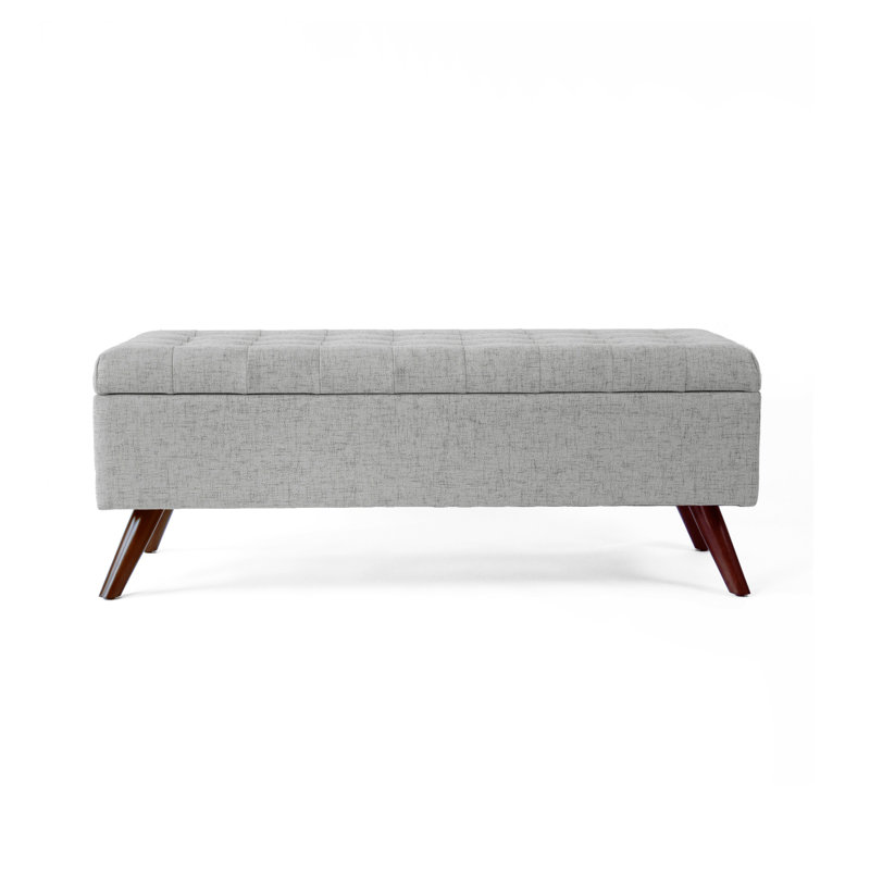 Banc de rangement avec repose-pieds Eva, polyester tissé, 48 po, Gris nuageux, Noyer brun