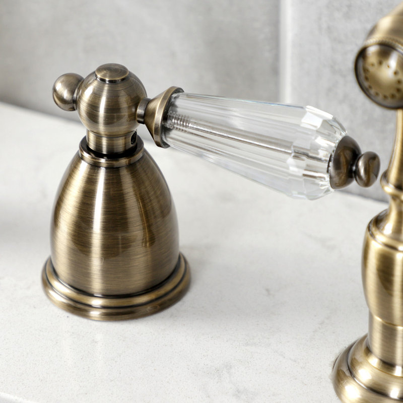 Kingston Brass Wilshire Double-Handle Widespread Kitchen Faucet, With Spray, Antique Brass