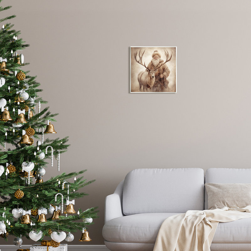Art mural traditionnel père Noël et renne par Riley B