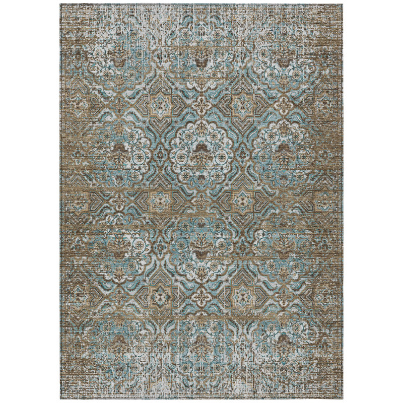 Machine Washable Indoor/Outdoor Chantille ACN2706 Global Rug, Teal, 5' x 7'6"