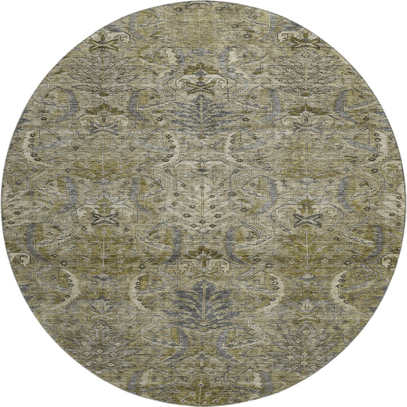 Premium Machine Washable Jamestown AMF1082 Damask Rug, Round 8'