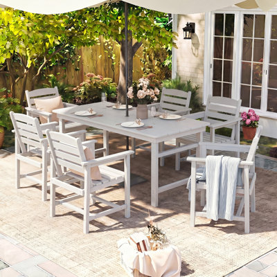 6 - Person Rectangular Outdoor Dining Set With 6 Chairs, Hdpe Patio Dining Table Sets