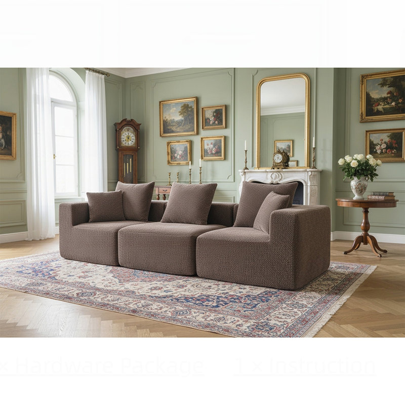 Modular Sectional Sofa, Brown, 23.62" H x 111.02" W x 37.01" D