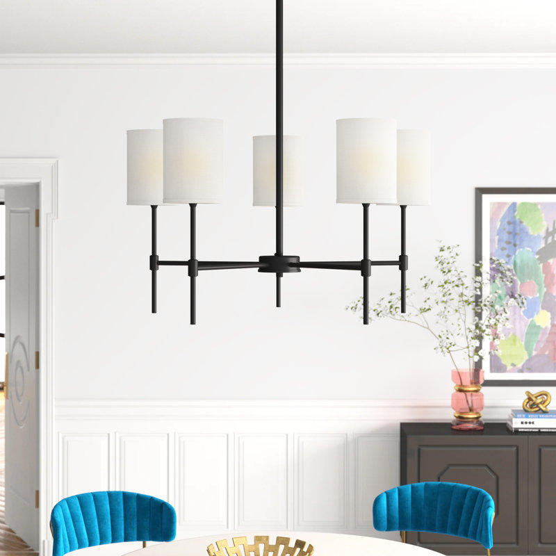 Millie 5 - Light Shaded Classic Chandelier in Matte Black, Matte Black