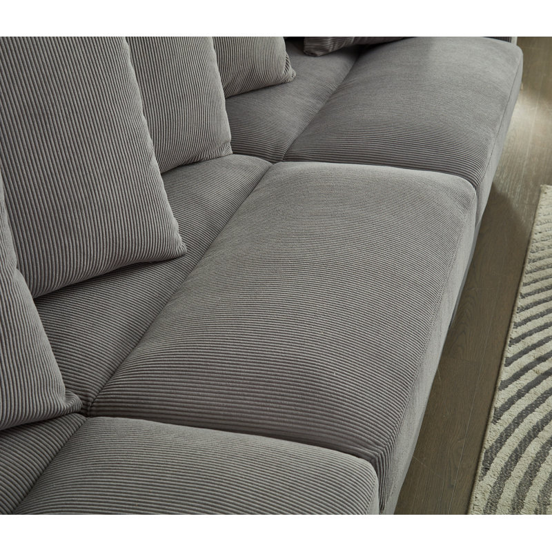 Canapé modulaire rembourré 5 pièces Kayoir, Velours côtelé gris