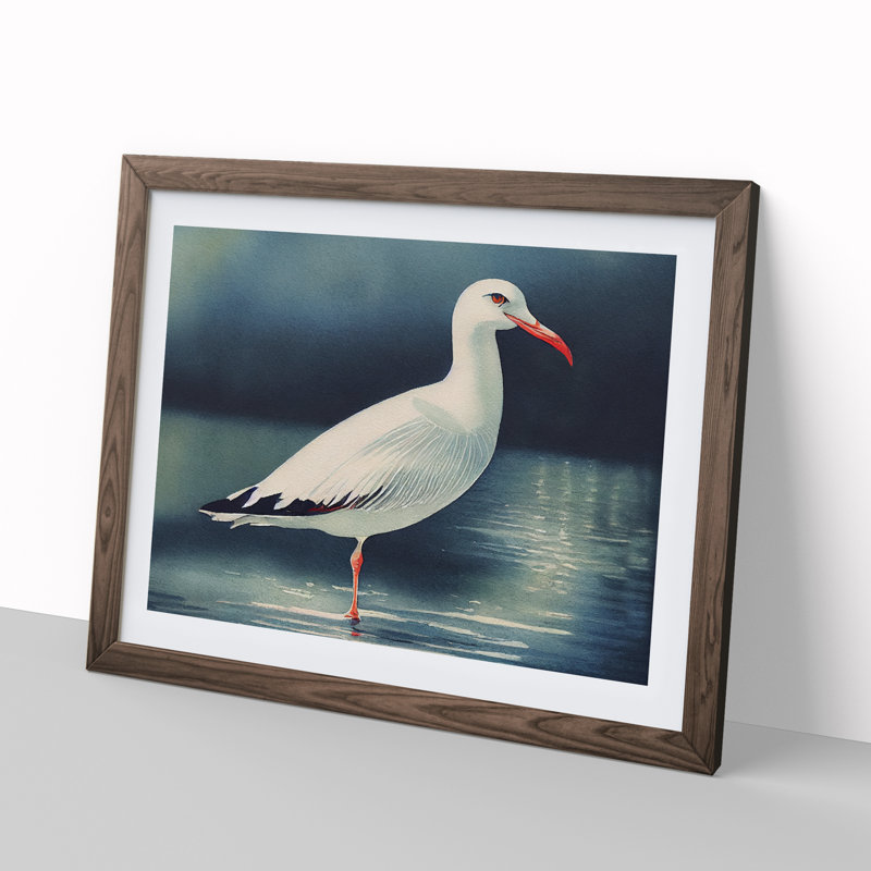 Watercolour Seagull Vol.2 - Single Picture Frame Print, 46cm H x 64cm W, Dark Brown