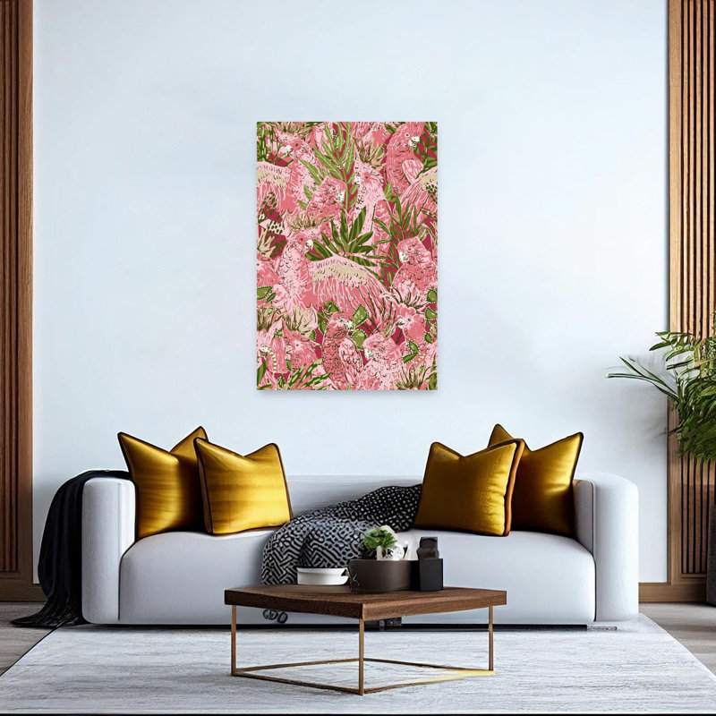 Impression d'art mural rose, nature, oiseau sauvage, jungle, 60" H x 40" W