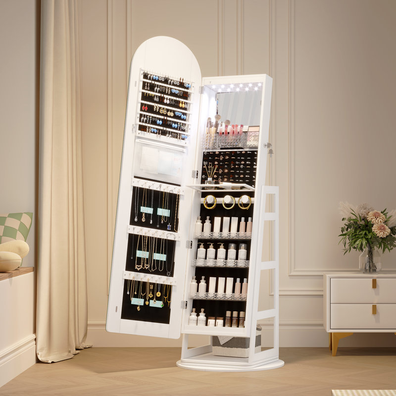 Freestanding 360° Swivel Jewelry Armoire, White