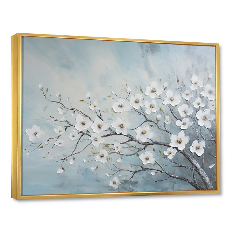 Cornouiller et fleurs, Cadre flottant doré, 24" H x 32" W