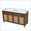 Meuble-lavabo double lavabo de 152 cm avec lavabo en SMC, grand espace de rangement avec plateaux rabattables et portes en rotin à fermeture douce, pieds en pin massif pour salle de bain principale et salle de bain pour invités