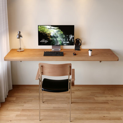 Bureau flottant rectangulaire en bois massif Burlywood