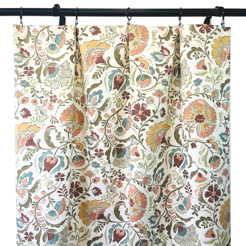 Rideaux à motif floral pêche sarcelle et or, L 25 po x L 84 po