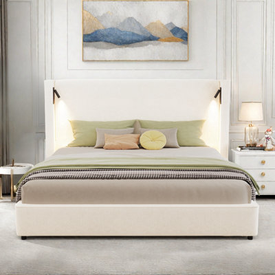 Upholstered Bed Frame With High Wingback Headboard, Reading Lamps And Usb Port by Latitude Run