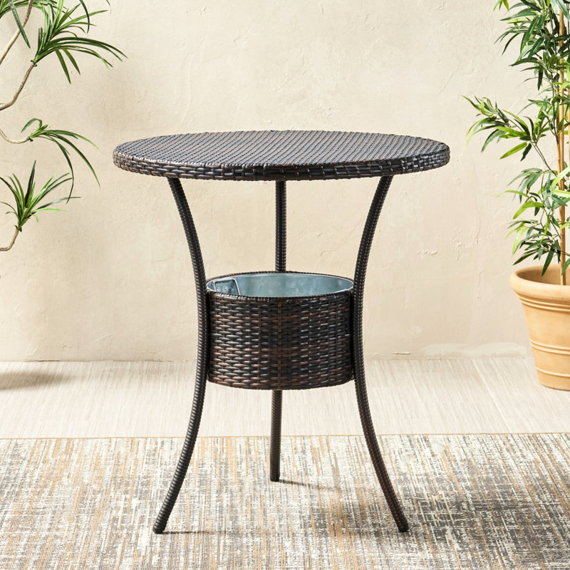 Comptoir de salle à manger multi brun 32,57 po X 35,42 po, sommet en PE et abat-jour en fer, l 31,75 po x l 31,75 po, installation de table