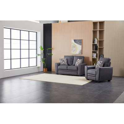 Ensemble deux pièces contemporain en similicuir, causeuse rembourrée et fauteuil de salon