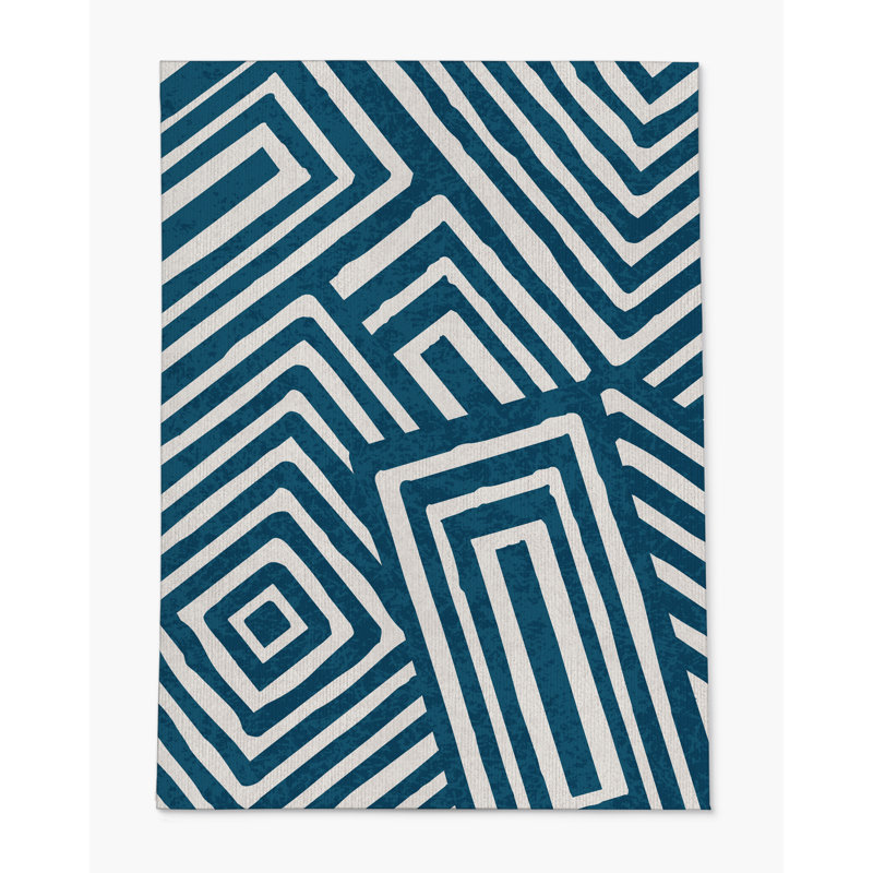 Tapis de chaise rectangulaire Bilo, H 36 po x l 60 po, Turquoise / beige / noir