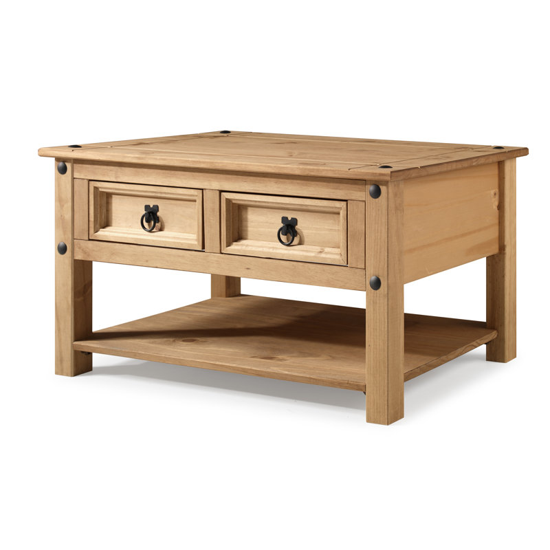 Bridewell Solid Wood Four Leg Coffee Table with Storage, Antique Wax