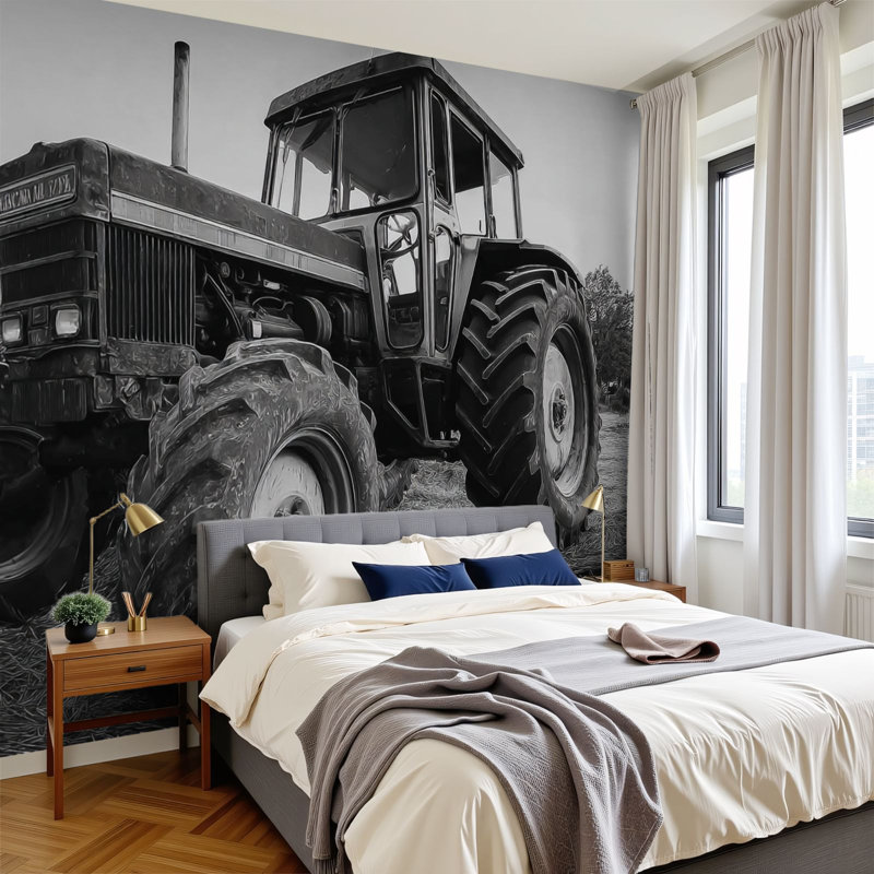 Papier peint adhésif auto-adhésif moderne pour auto-tracteur de chambre à coucher noir et blanc l 144 po x H 100 po Peel and Stick