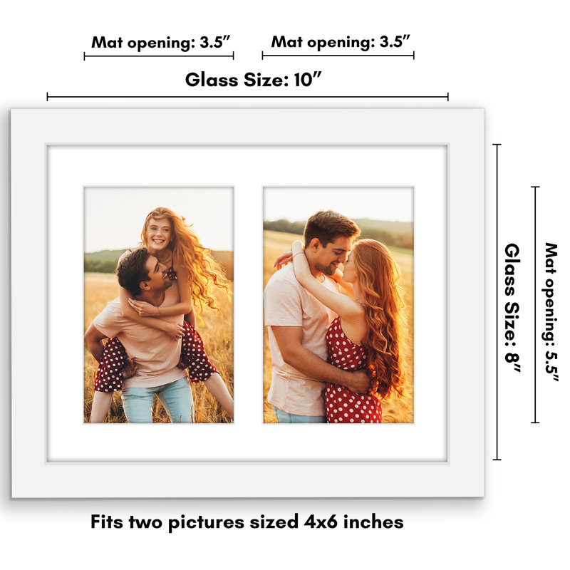 8x10 Double Picture Frame - Fits Two 4x7 Photos with Mat - Shatter-Resistant Glass, White