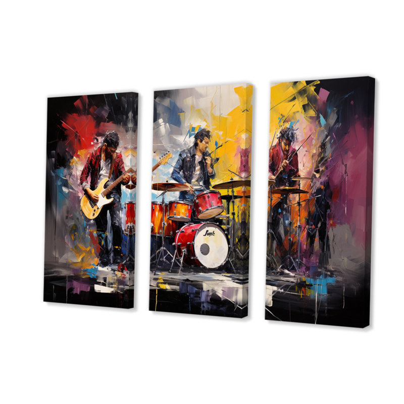 Rock Band In Action III sur toile, reproduction de 3 pièces, H 28 po x l 36 po x P 1 po