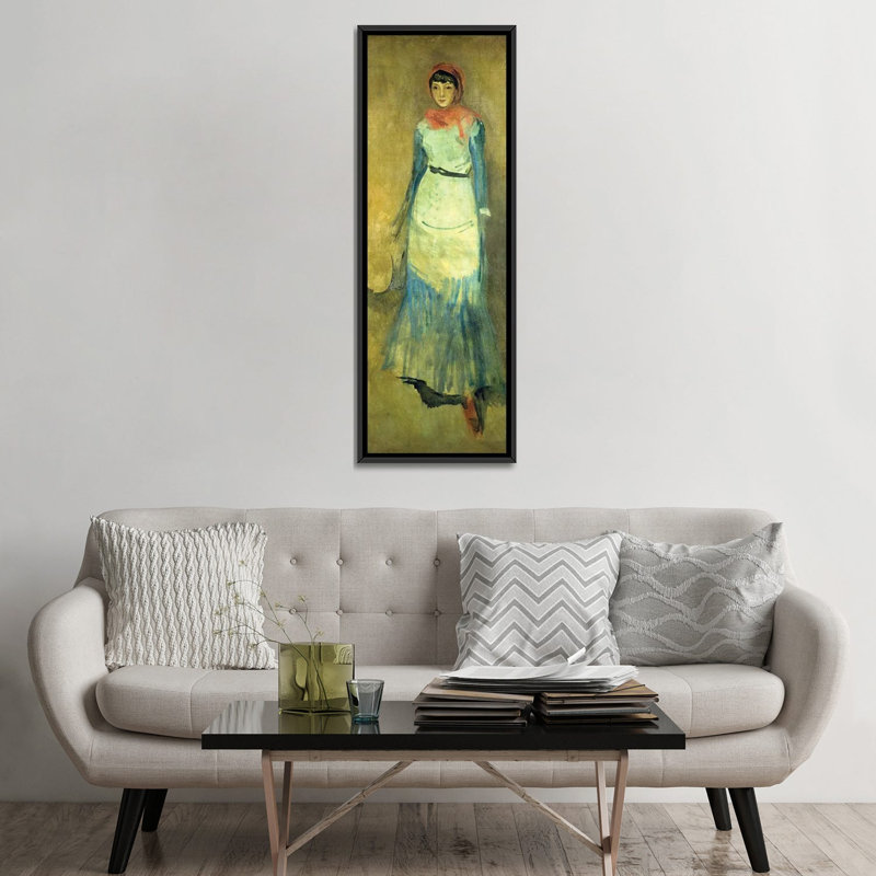 «Harmony in Coral and Blue Miss Finch», reproduction d'art sur toile encadrée, 60 po x 20 po, Toile avec cadre, Noir
