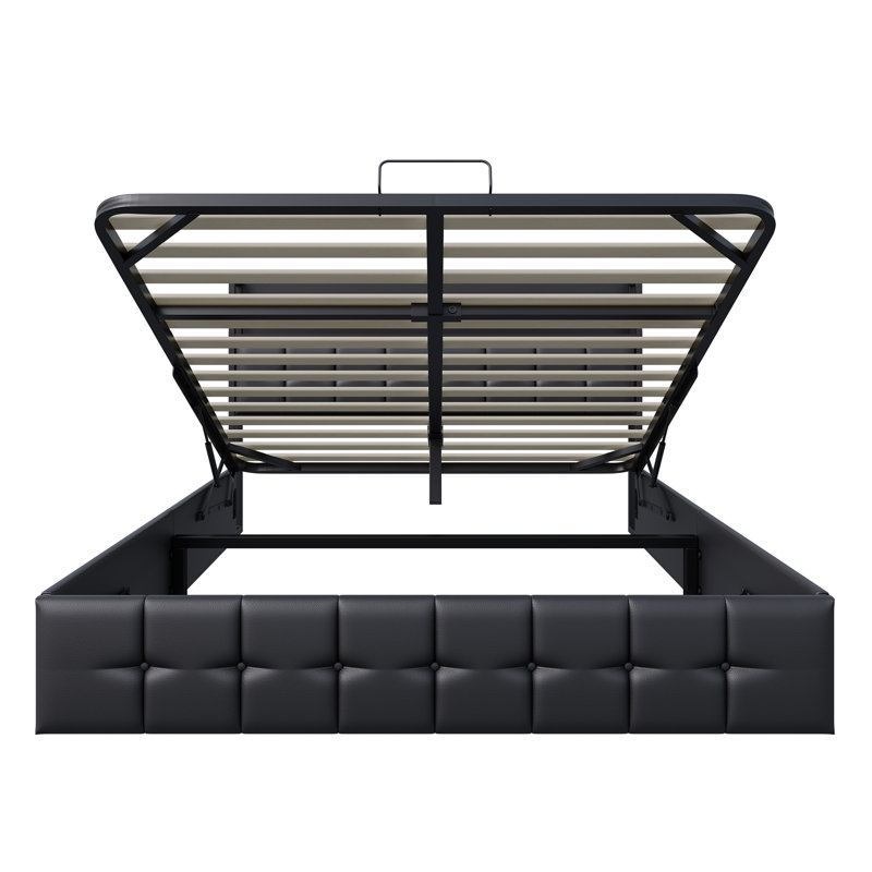 Modern Upholstered Ottoman Storage Bed With LED Headboard & USB-C Port, Industrial Bed Frame, European Double (140 x 200 cm)