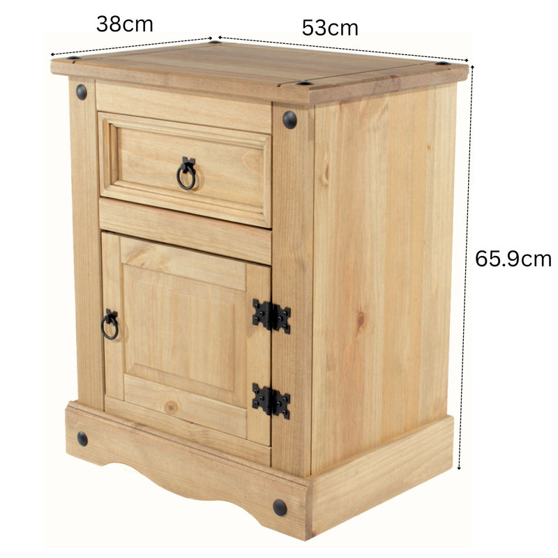 Cowley 1 Drawer, 1 door Bedside Table, Medium Antique Wax Pine