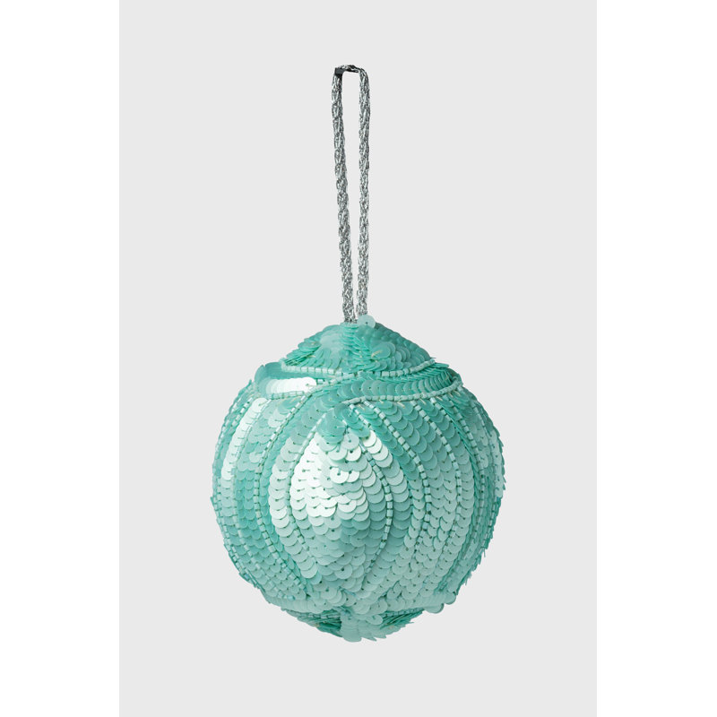 4'' Handmade Ball Ornament, Aqua Blue