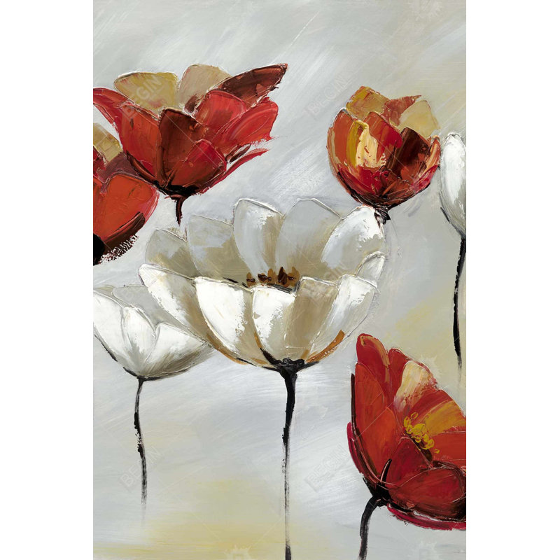 "Fleurs abstraites rouges et blanches" sur toile